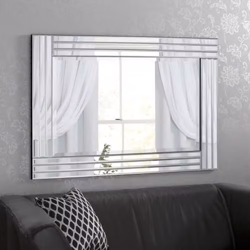 Agenzia 14 Large Venetian Art Deco Triple Glass Framed Wall Mirror in Silver, W: 120 cm, H: 80 cm
