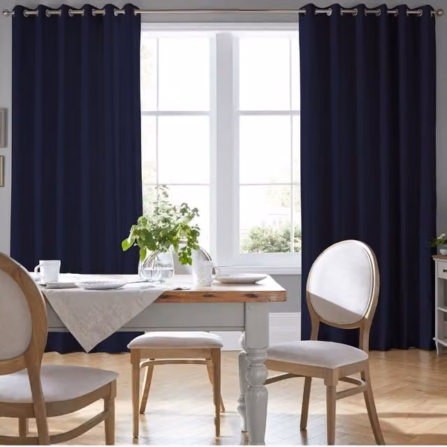 Laura Ashley Swanson Made To Measure Blackout Eyelet Curtains in Blue