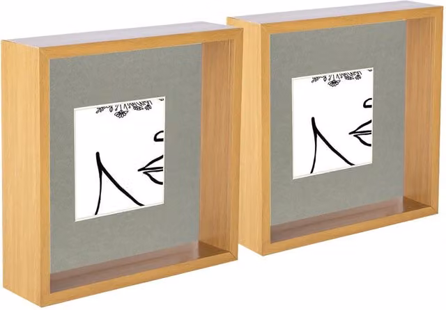 Nicola Spring Pack of 5 Modern Square 3D Deep Box Photo Frames in Light Wood and Grey with 4 x 4 inch Mounts