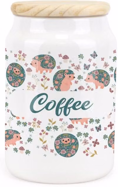 Purely Home Floral Hedgehogs and Flowers Ceramic Coffee Storage Canister in Blue and White