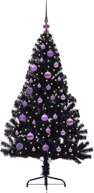 Berkfield Home Beautiful Pre-lit Artificial Christmas Tree in Black, Height: 150 cm
