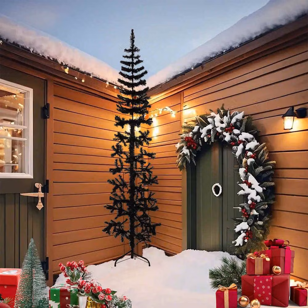 Berkfield Home Slim Artificial Half Christmas Tree with Stand, Black, Height: 240 cm – 3