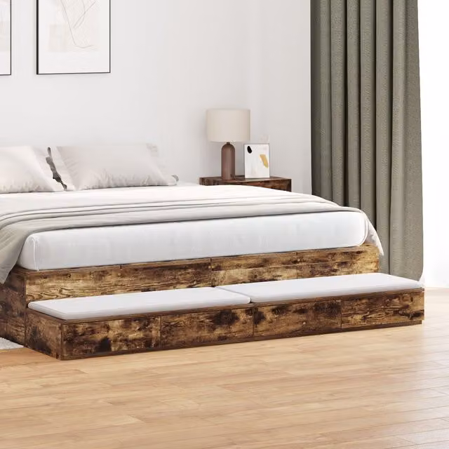 Berkfield Home Bed Drawers in Smoked Oak, Brown, W/D/H: 180 x 36.5 x 16.5 cm