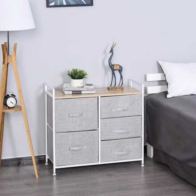 STILVORA 5 Drawer Storage Unit with Metal Frame in Grey Linen – 1