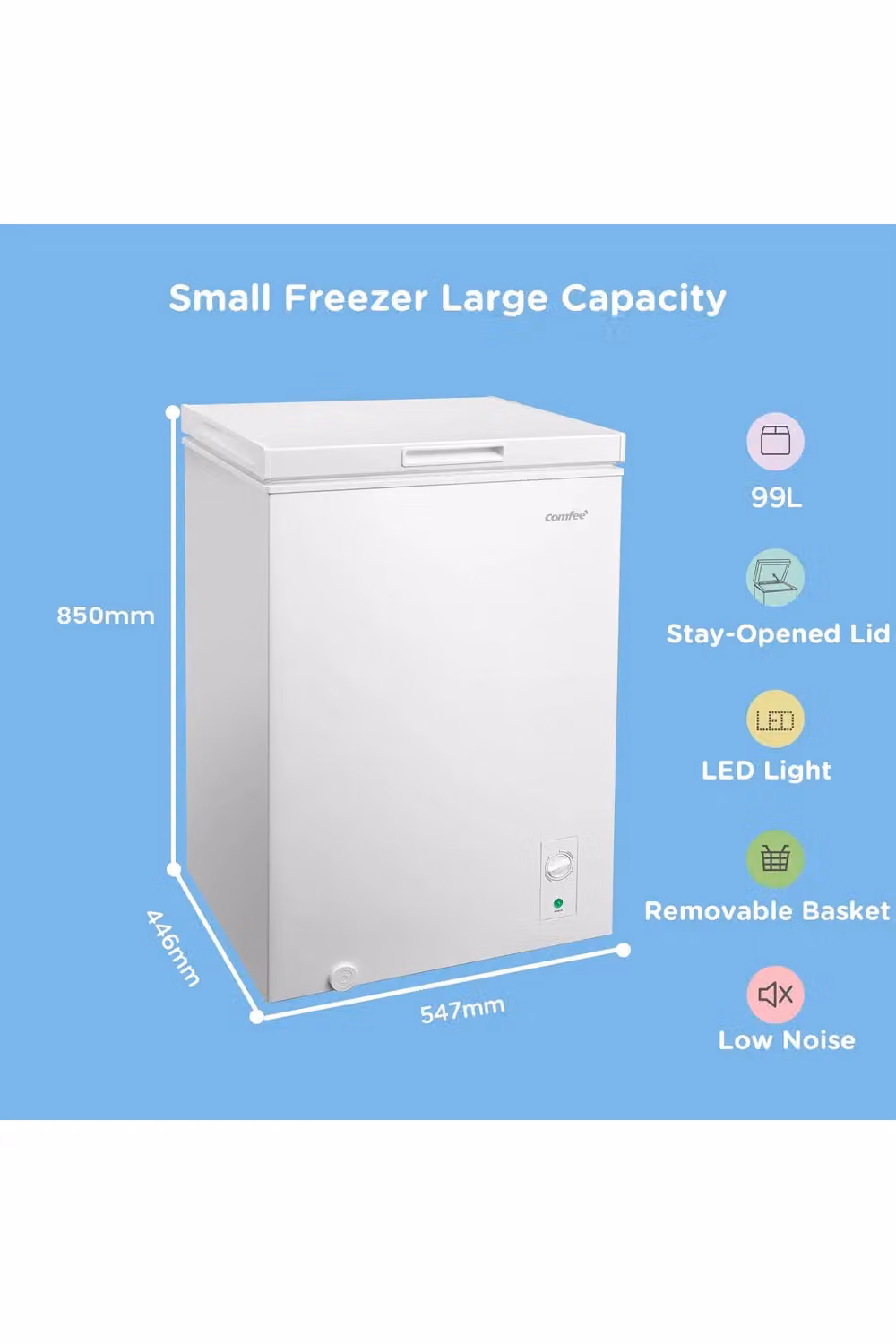 Living and Home 99L Freestanding Chest Freezer in White with Adjustable Temperature Control and Removable Basket – 2