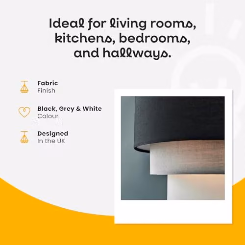 MiniSun Set of 2 Round Modern 3 Tier Fabric Ceiling Pendant Light Shades in Black, Grey and White, Shade Width: 30 cm – 3