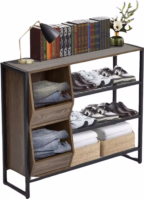 Pirlo Plush 3 Tier Vintage Shoe Rack in Brown and Black