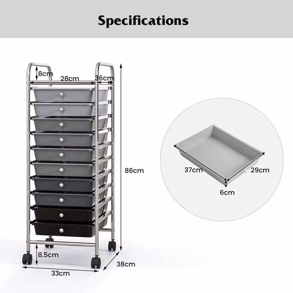 SPETLEK 10 Drawer Metal Storage Trolley Mobile Rolling Utility Organiser in Grey – 2