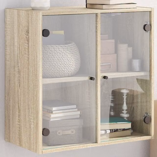 Berkfield Home Wall Cabinet with Glass Doors in Sonoma Oak Brown, W/D/H: 68 x 37 x 68.5 cm – 1