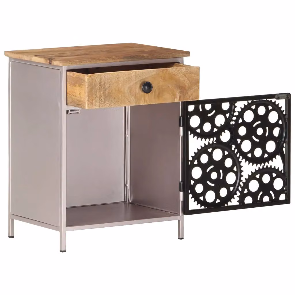Berkfield Home Rustic Brown Mango Wood Bedside Cabinet W/D/H: 40 x 30 x 50 cm – 3