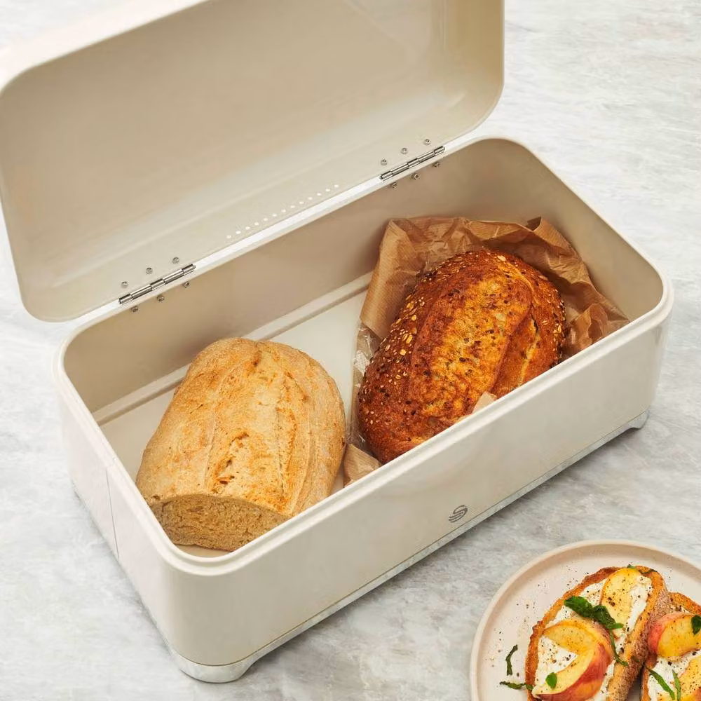 Swan Solace Bread Bin, Canisters and Towel Pole Set in Beige and White – 2