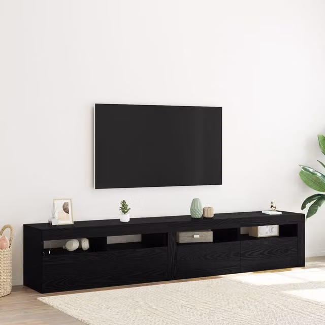 Berkfield Home Set of 2 Modern TV Cabinets with LED Lights in Black Oak Matt Engineered Wood