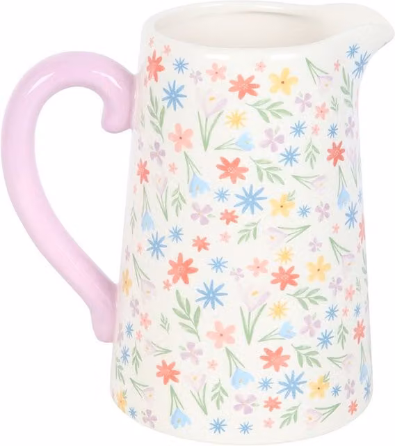 Kingsbury Gifts Spring Floral Print Ceramic Flower Jug in Multicolour and White