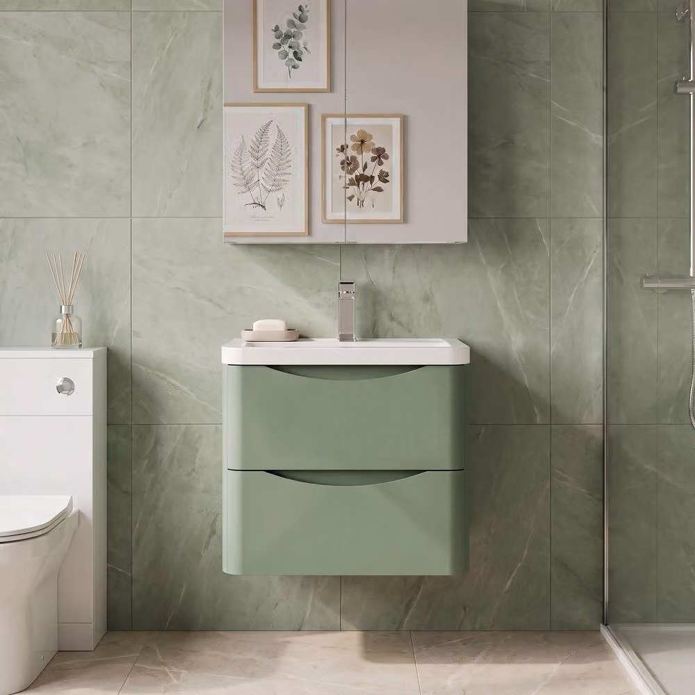 Balterley Dunwood 2 Drawer Wall Hung Vanity Basin Unit, Satin Green, Width: 60 cm – 2