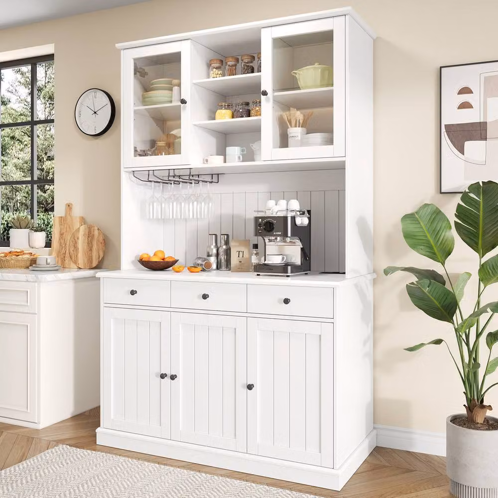Rolipo Modern White Tall Storage Unit with Glass Doors and Internal Shelves – 2