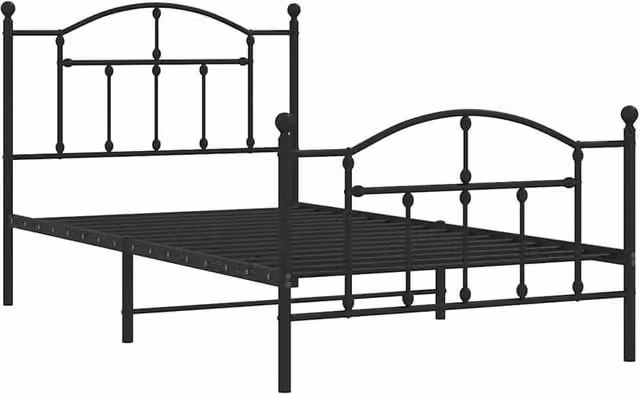 Berkfield Home Metal Bed Frame with Headboard and Footboard in Black, W/D/H: 100 x 200 cm