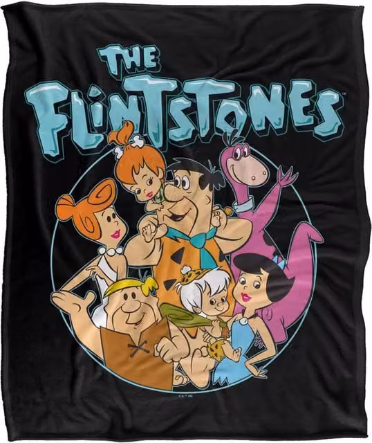Warner Bros. The Flintstones Family Circle Super Soft Fluffy Polyester Throw Blanket, Multicolour, Large – 1