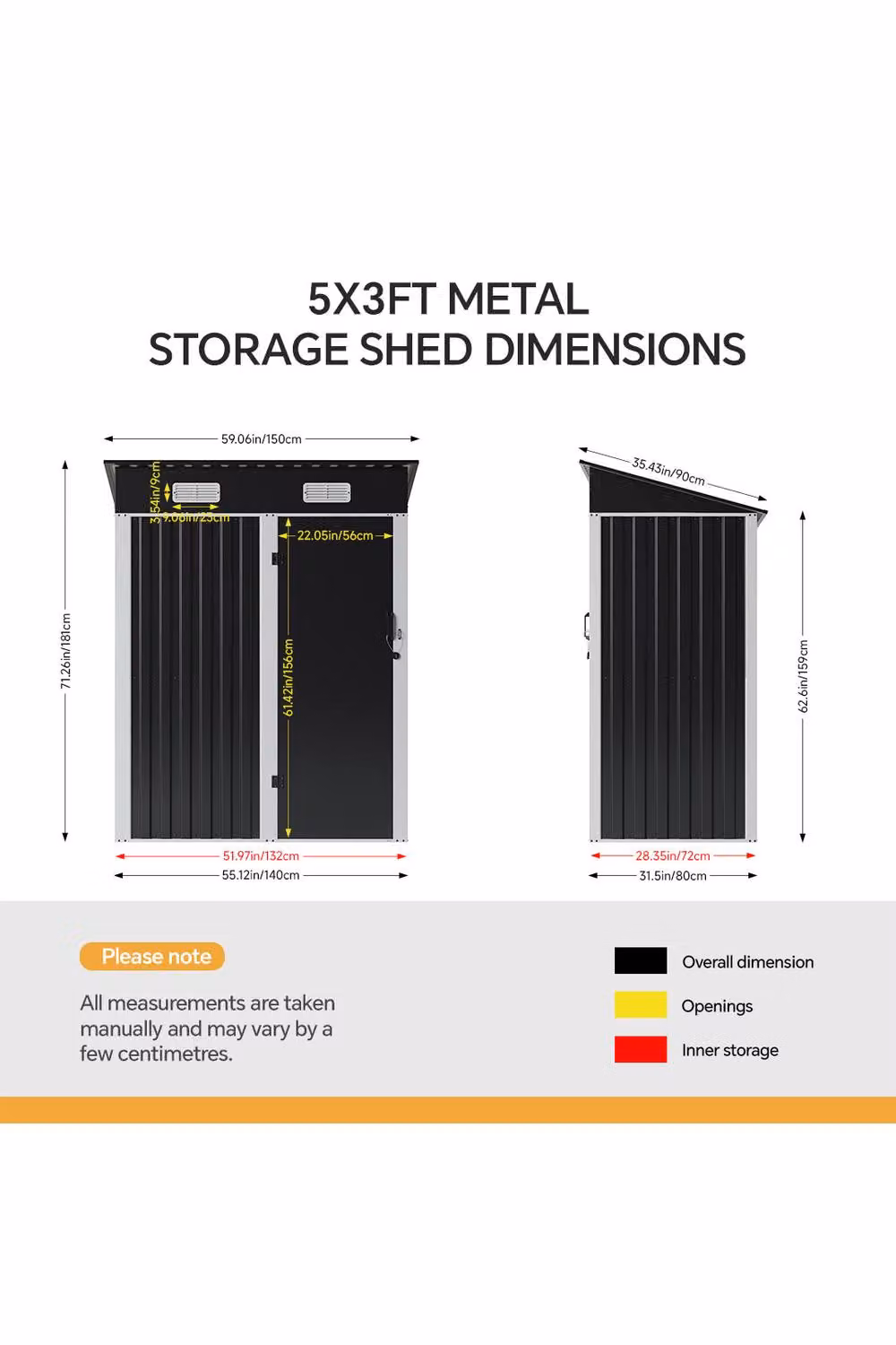 Garden Sanctuary Black Metal Pent Garden Storage Shed with Lockable Door, W/D/H: 152.4 x 91.44 x 181.0 cm – 5