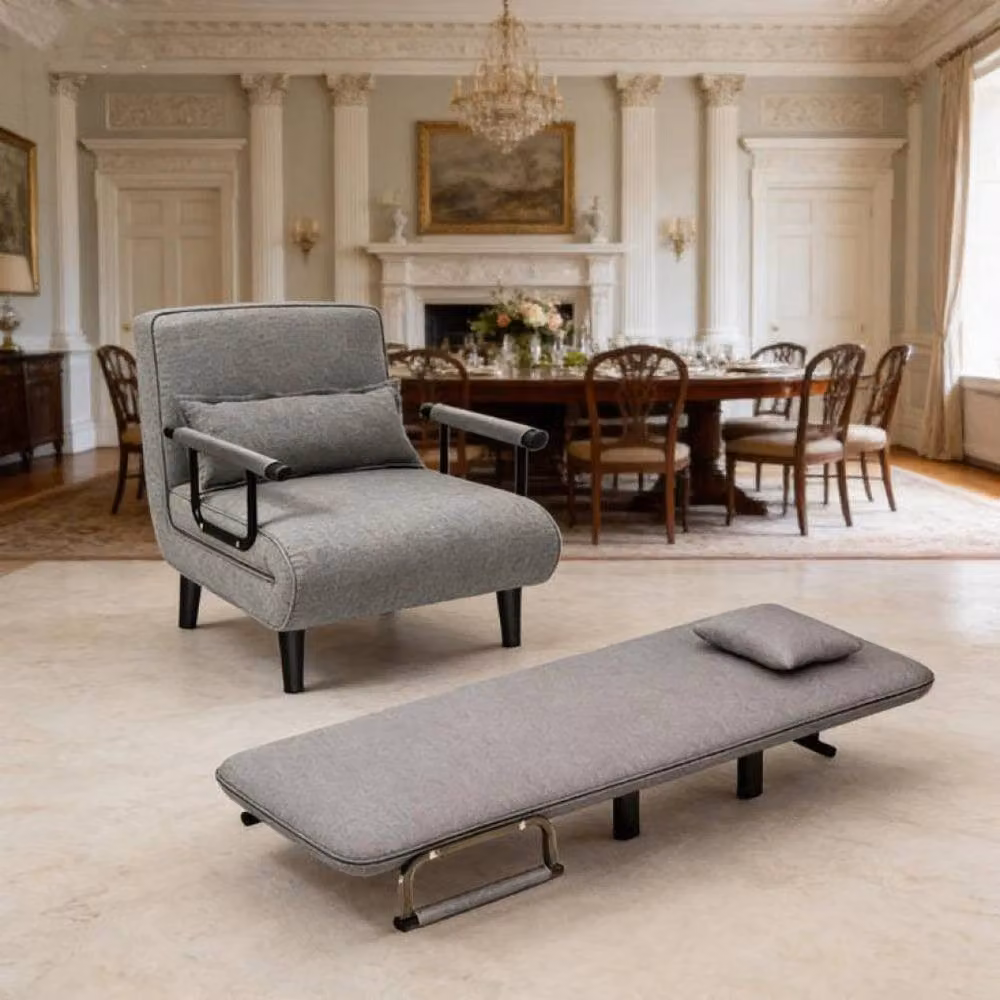 PAWNORA Grey Fabric 1 Seater Sleeper Sofa Bed Recliner Chair – 5