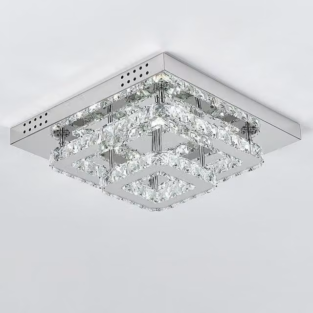 Living Star Square Crystal LED Ceiling Light in Chrome and Transparent
