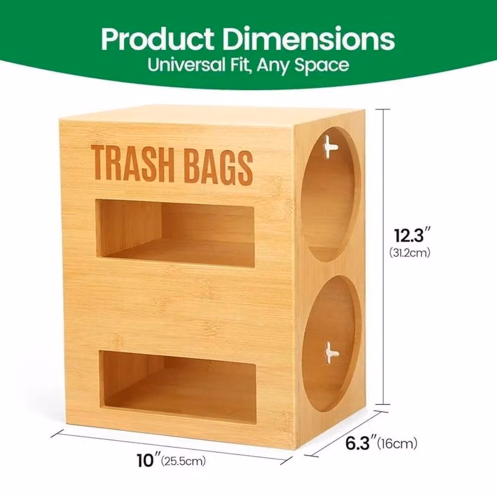 KORVIXA 2-in-1 Bamboo Wood Trash Bag Holder in Brown, Width: 50 cm – 2