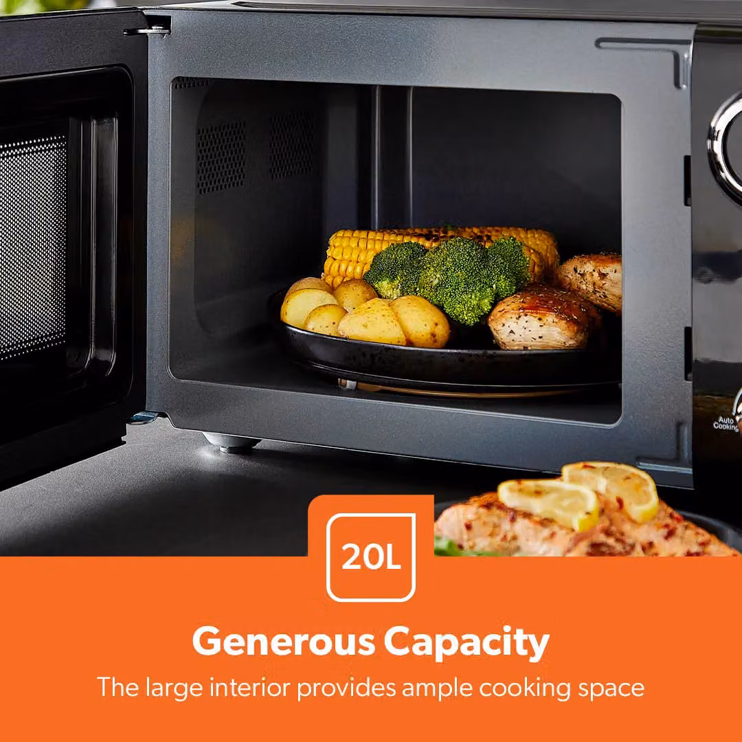 Geepas Retrovive 700W Solo Microwave Oven in Black with Automatic Programs and Child Lock – 3
