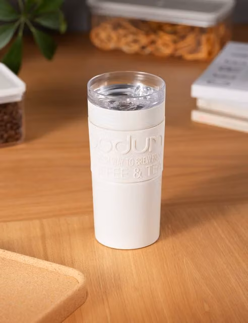 Bodum White Double Walled Vacuum Travel Mug with Lid, 355ml