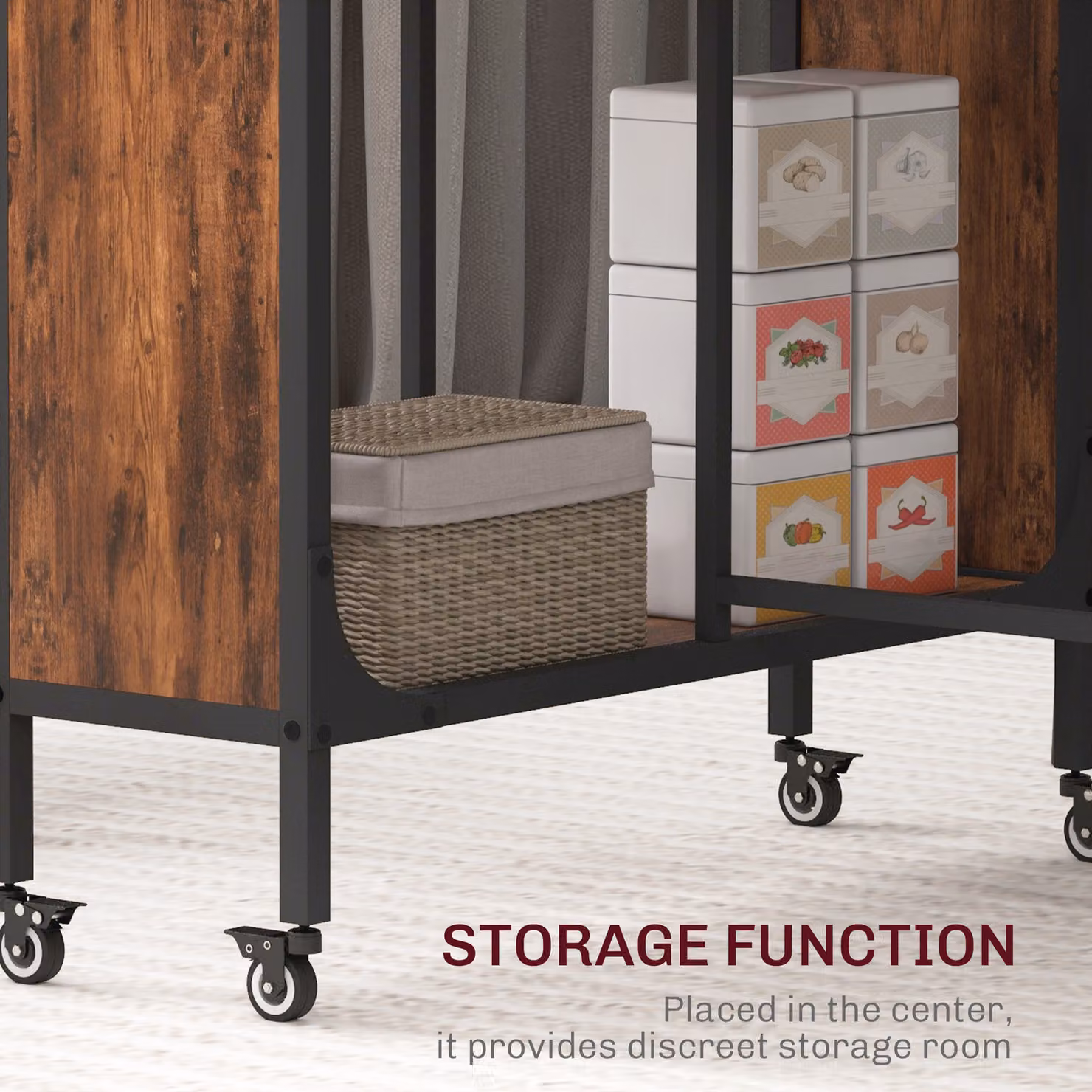 HOMCOM Mobile Drop Leaf Dining Table with Storage Shelf and Castors, Rustic Brown – 5