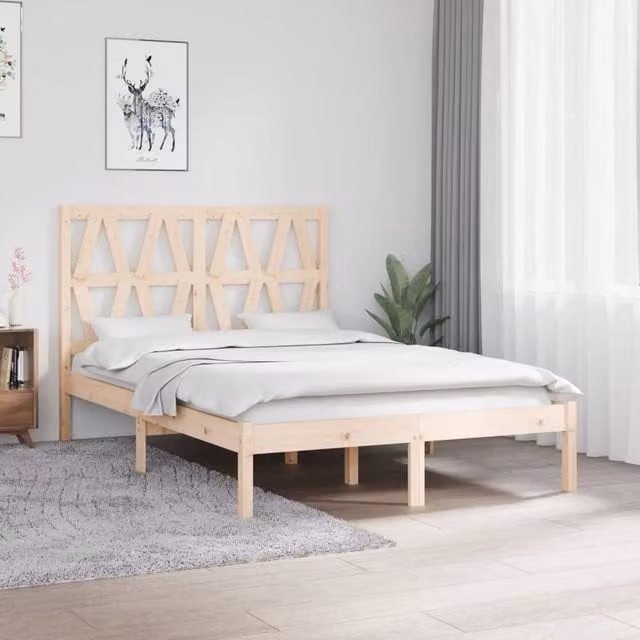 Berkfield Home Small Double Solid Wood Pine Bed Frame in Brown, W: 120 cm, D: 200 cm