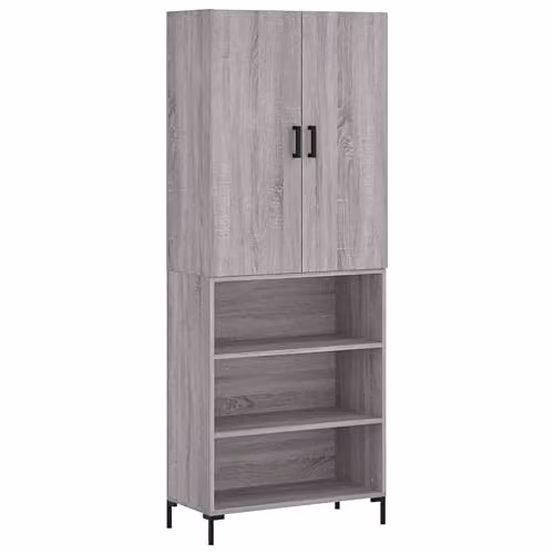 vidaXL Modern Grey Sonoma Highboard with Hinged Doors and Internal Shelves, W/D/H: 69.5 x 34 x 180 cm