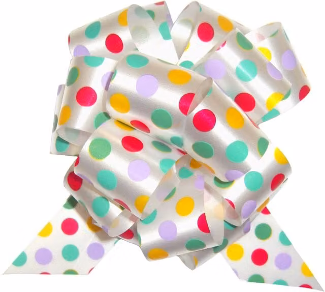 Hampabox White and Multicolour Spotty Pull Bows, 50mm (Pack of 10)