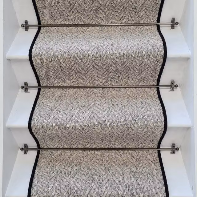 RainbowHome Herringbone Mirage Grey Stair Runner with 100% Wool Edge in Light Grey, W: 50 cm, L: 600 cm