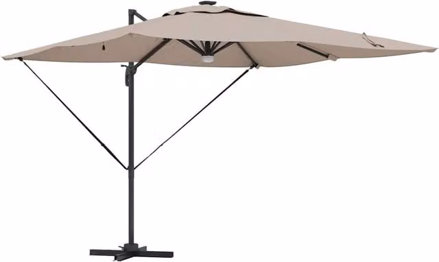 Berkfield Home Roma Cantilever Parasol with LEDs in Taupe Beige, Aluminium, W/D/H: 286 x 285 x 270 cm
