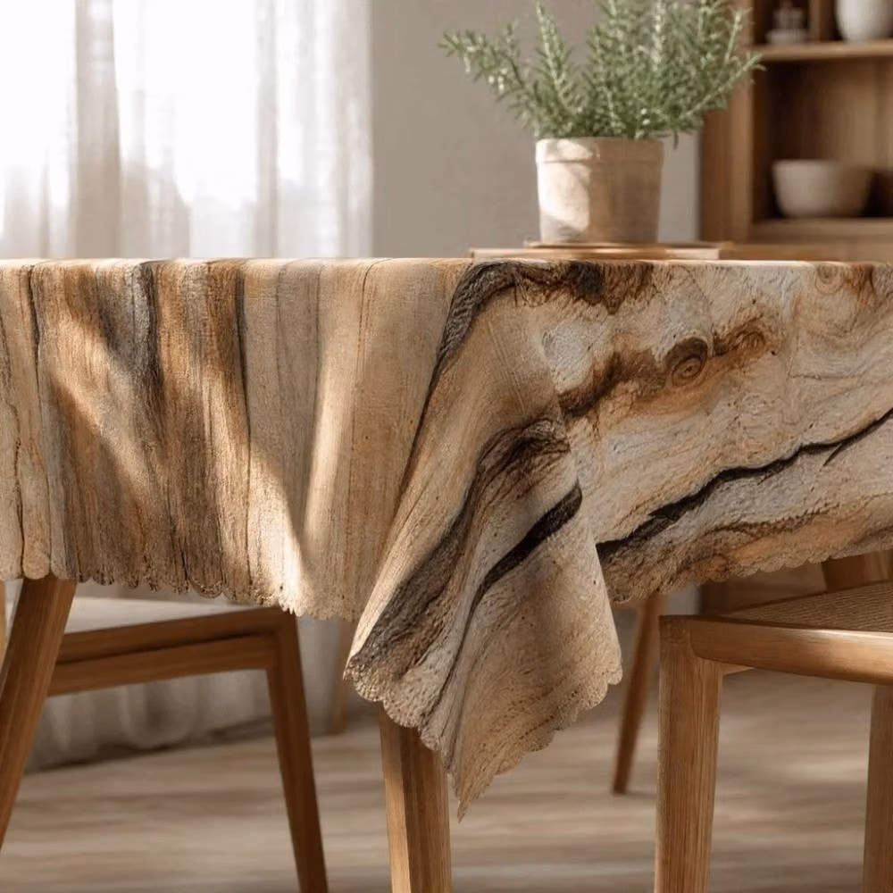 Pawnora Rectangular Polyester Tablecloth with Brown Wood Grain Graphic, 140 x 140 cm – 5