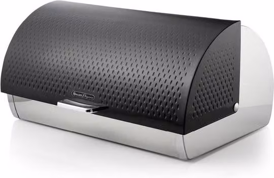 Swan Elegance Metal Bread Bin in Black with Roll Front and Ventilation – 1
