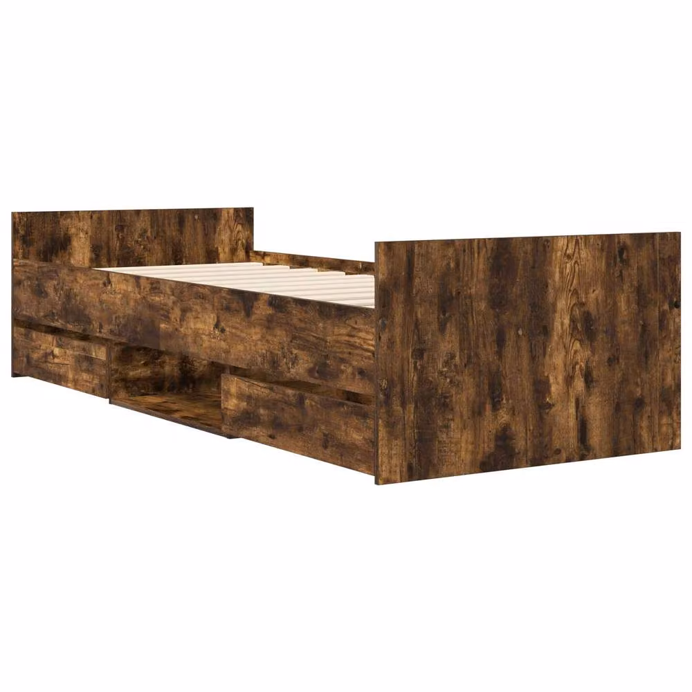Berkfield Home Bed Frame with Storage in Smoked Oak and Brown, W/D/H: 80 x 200 cm – 2