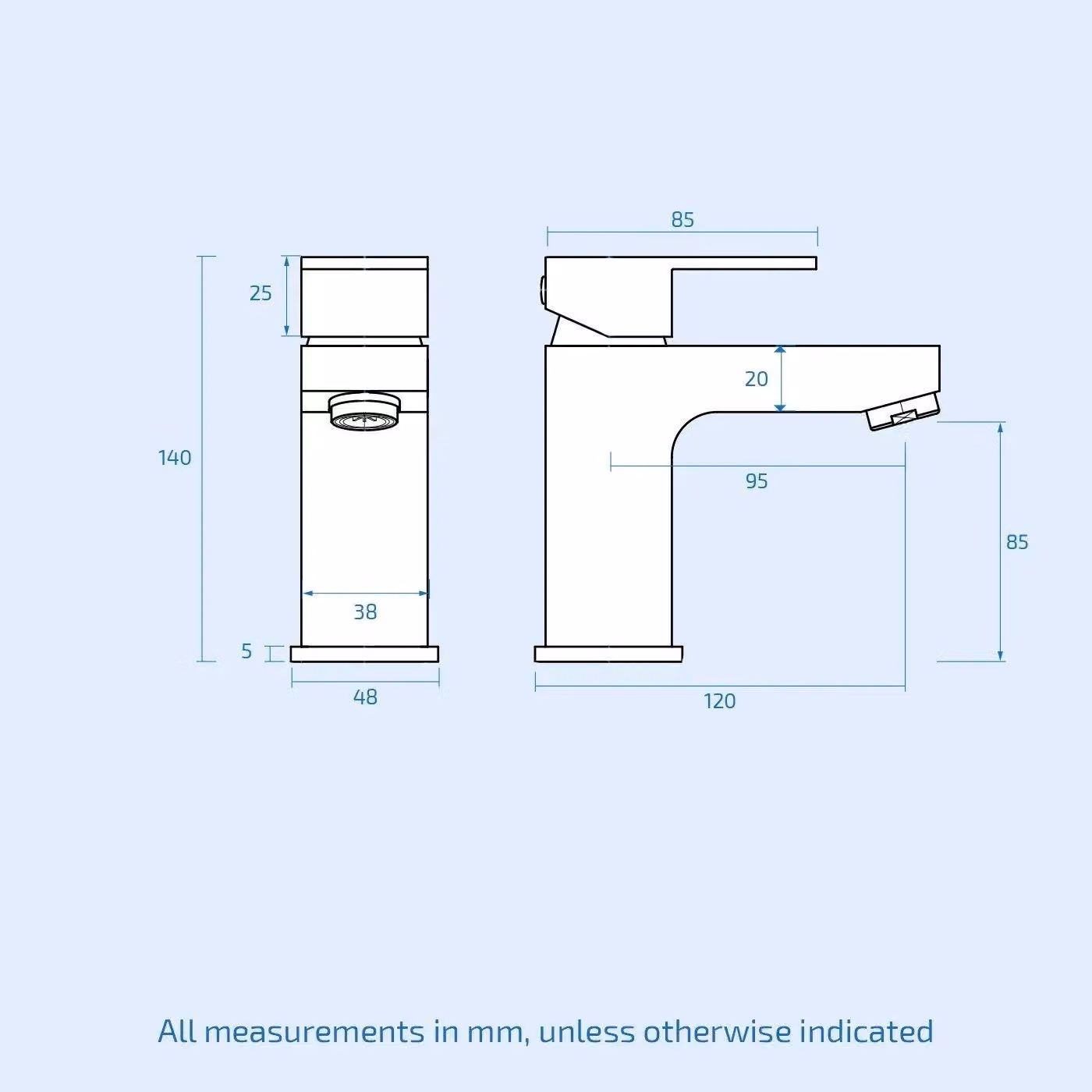 Nes Home Aldo Modern Single Lever Basin Mixer Tap, Solid Brass, Chrome Silver, H 12.4 cm x W 8.5 cm x D 8.5 cm – 2