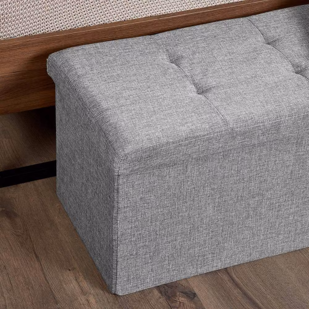 Dprodo Linen Storage Ottoman Folding Foot Rest Stool in Grey, W/D/H: 76 x 38 x 38 cm – 3
