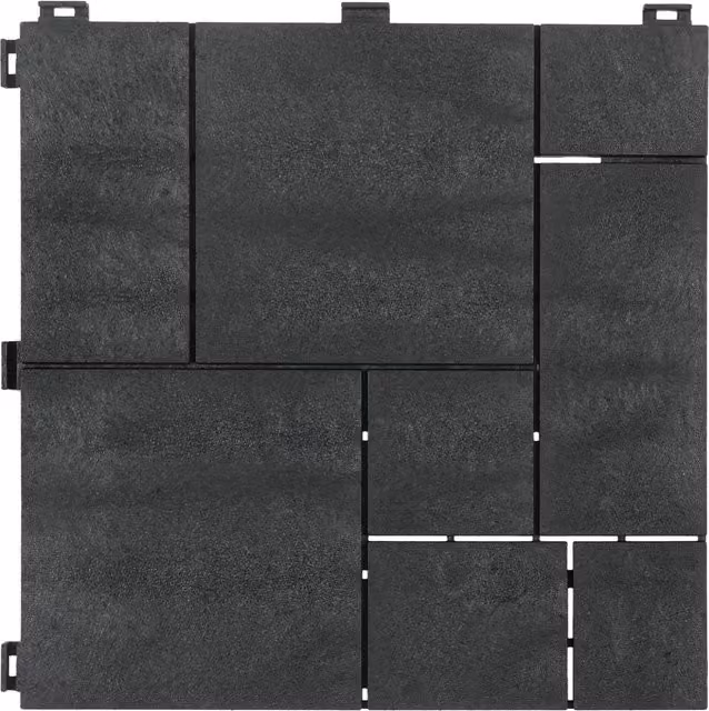 Nicoman Mosaic Interlocking Composite Garden Patio Deck Tiles in Dark Grey Anthracite