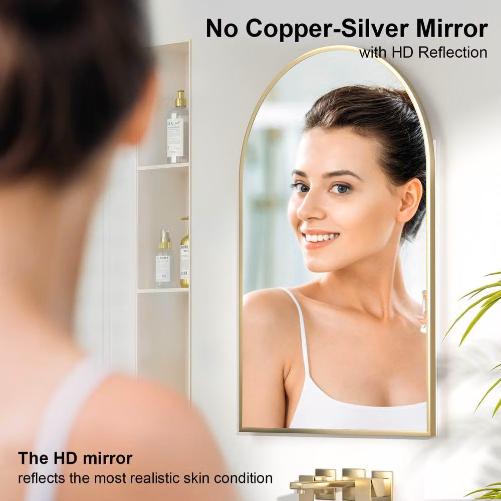 KEEPREAPER Sleek Gold Bathroom Mirror Cabinet with Storage, W/H: 51 x 76 cm – 2
