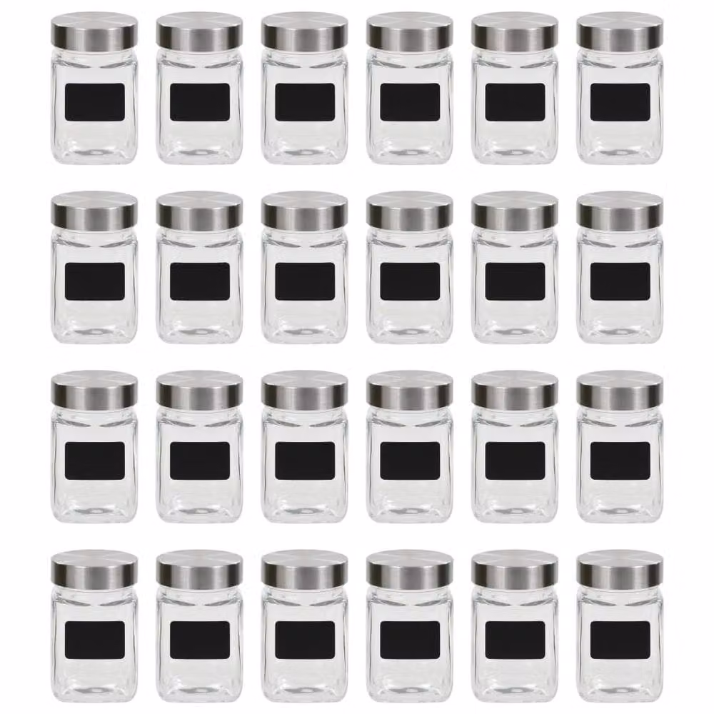 Berkfield 24 Piece Glass Home Storage Jars with Stickers, 300 ml, Clear and Silver – 2
