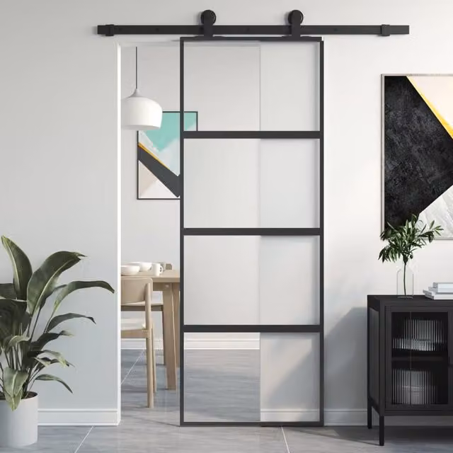 Berkfield Home Modern Black Sliding Door with Transparent Tempered Glass and Aluminium, W: 76 cm, H: 205 cm – 1