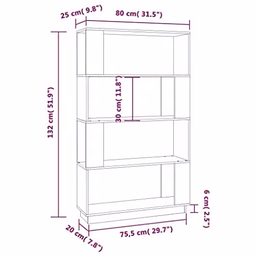 vidaXL Solid Pine Wood Book Cabinet in Natural Brown, W/D/H: 80 x 25 x 132 cm – 2