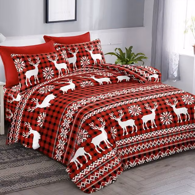 Ezysleep Red Checked Scandinavian Christmas Duvet Set and Pillowcase