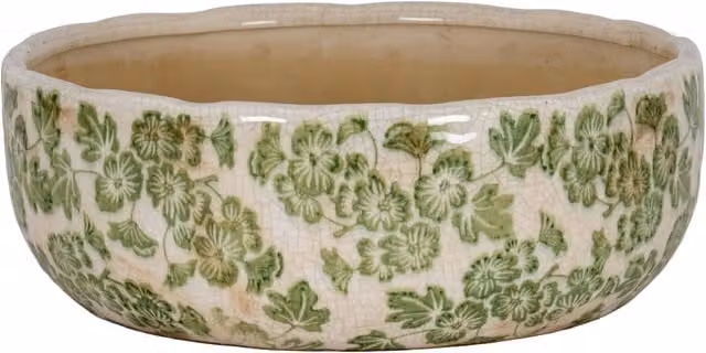 KDMK Round Floral Ceramic Tabletop Bowl in Green