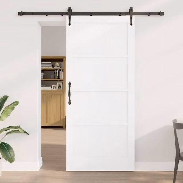 Berkfield Home White Solid Wood Pine Sliding Door with Hardware Set W: 93 cm, H: 211 cm