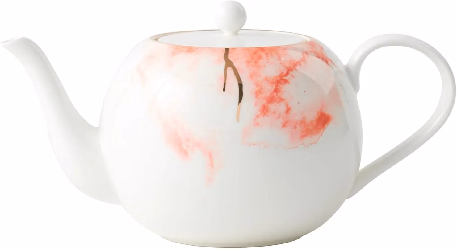 London Boutique White Porcelain Teapot with Gold Rim and Built-in Infuser, 1.2 l – 1