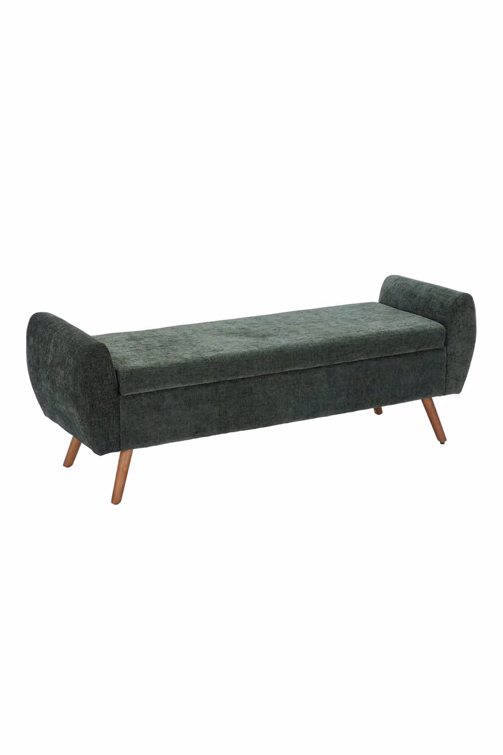 Living and Home Mid-Century Chenille Upholstered Storage Bench in Green – 2