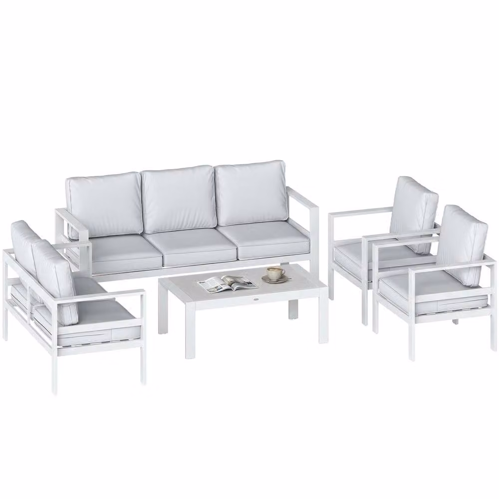 OUTSUNNY Modern 3-Seater Outdoor Garden Sofa Set with White Olefin Cushions and Powder Coated Aluminium Frame – 2