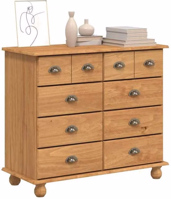Berkfield Home ASKIM Modern Chest of Drawers in Honey Brown Solid Wood Pine, W: 91 cm, D: 40 cm, H: 79 cm